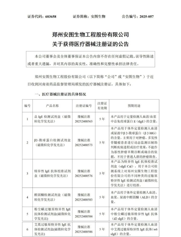 鸿牛配资 安图生物6项磁微粒化学发光产品获医疗器械注册证
